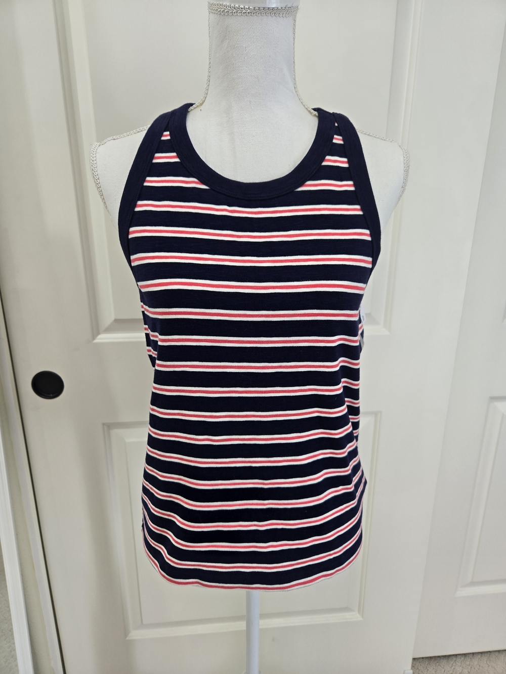 Gap Navy Blue and Pink/White Striped Tank-Top